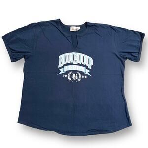 Vintage BUM Equipment Womens TShirt Top Graphic Print VNeck Short Sleeve Blue 2X